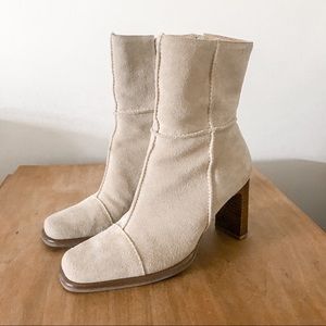 Hokus Pokus Y2K Retro Patchwork Leather Suede Heeled Ankle Boots Size 6